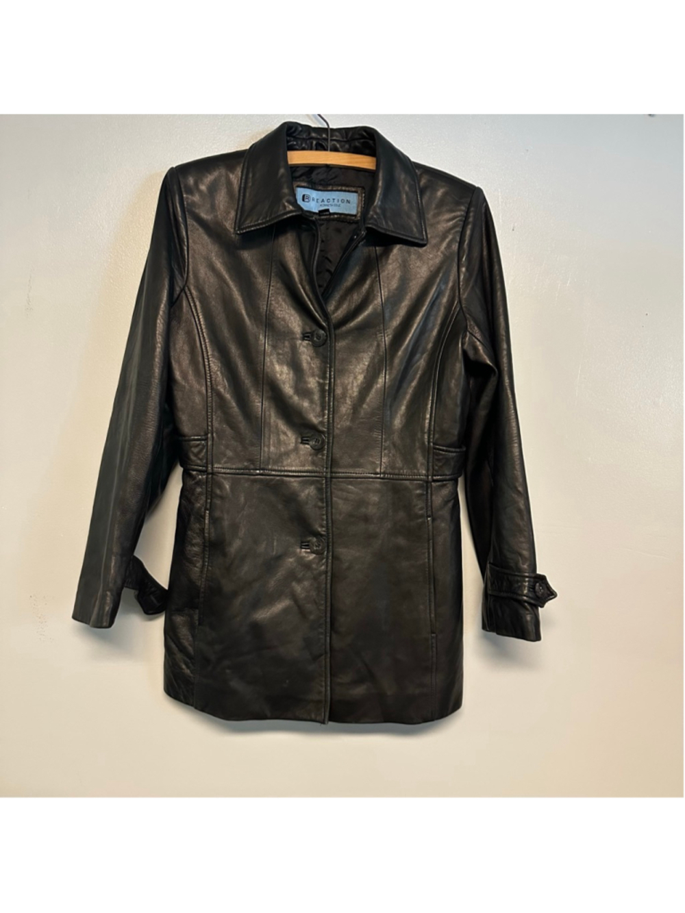 Kenneth Cole Reaction Black Genuine Leather Coat Women's Size XS
